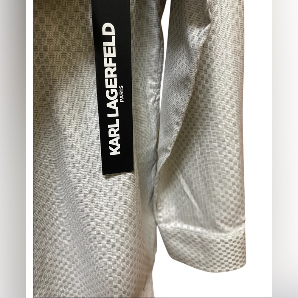 KARL LAGERFELD PARIS DRESS FORMAL SHIRT SLIM-FIT DOBBY GRAY COLOR SIZE MEDIUM - Picture 4 of 9